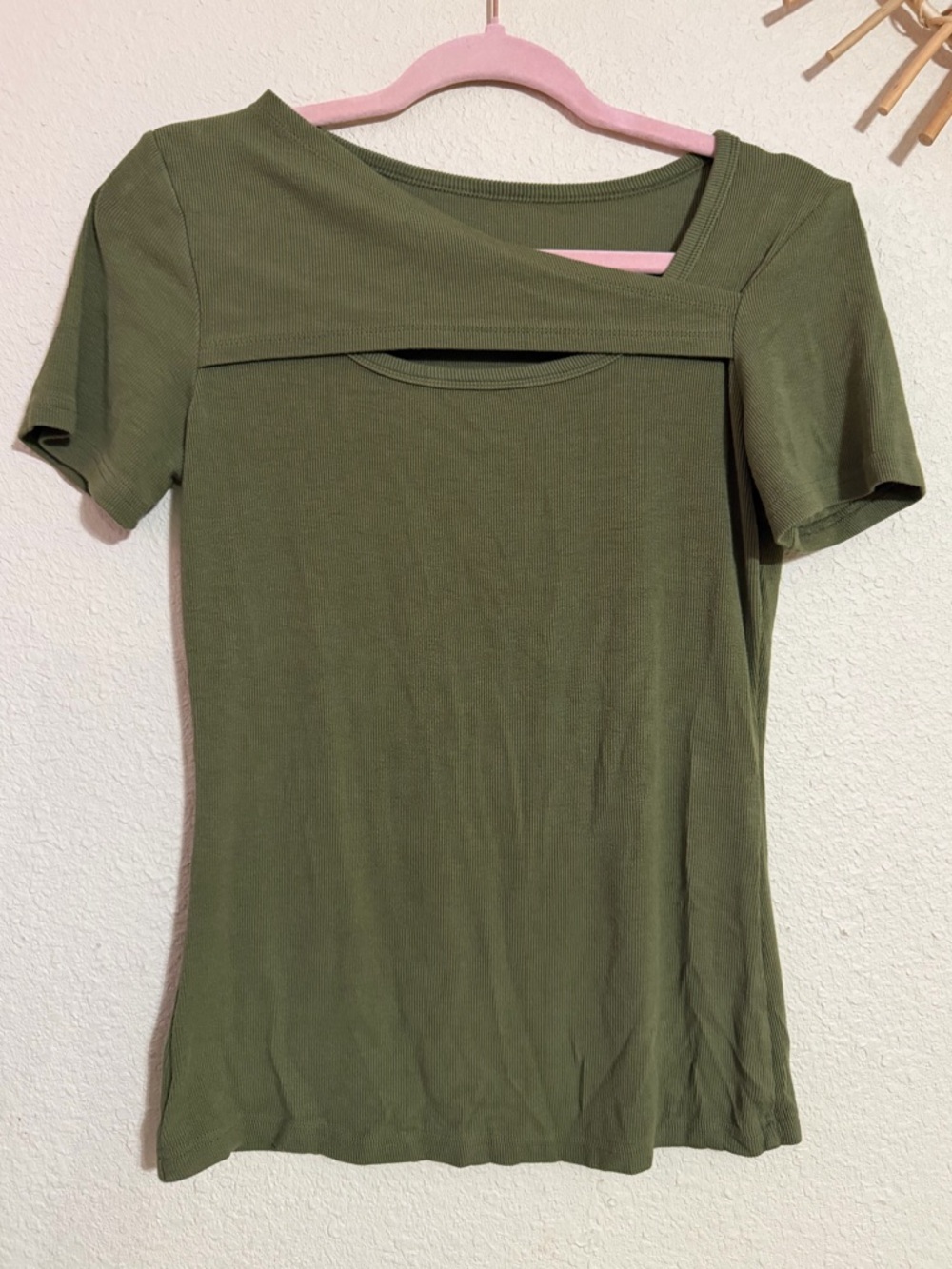 Olive Cutout Short Sleeve Women’s  Ribbed Top